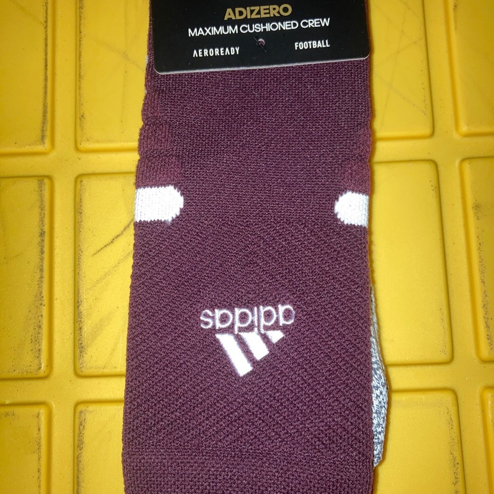 Adidas maroon and grey XL(12-16) cushioned crew socks.